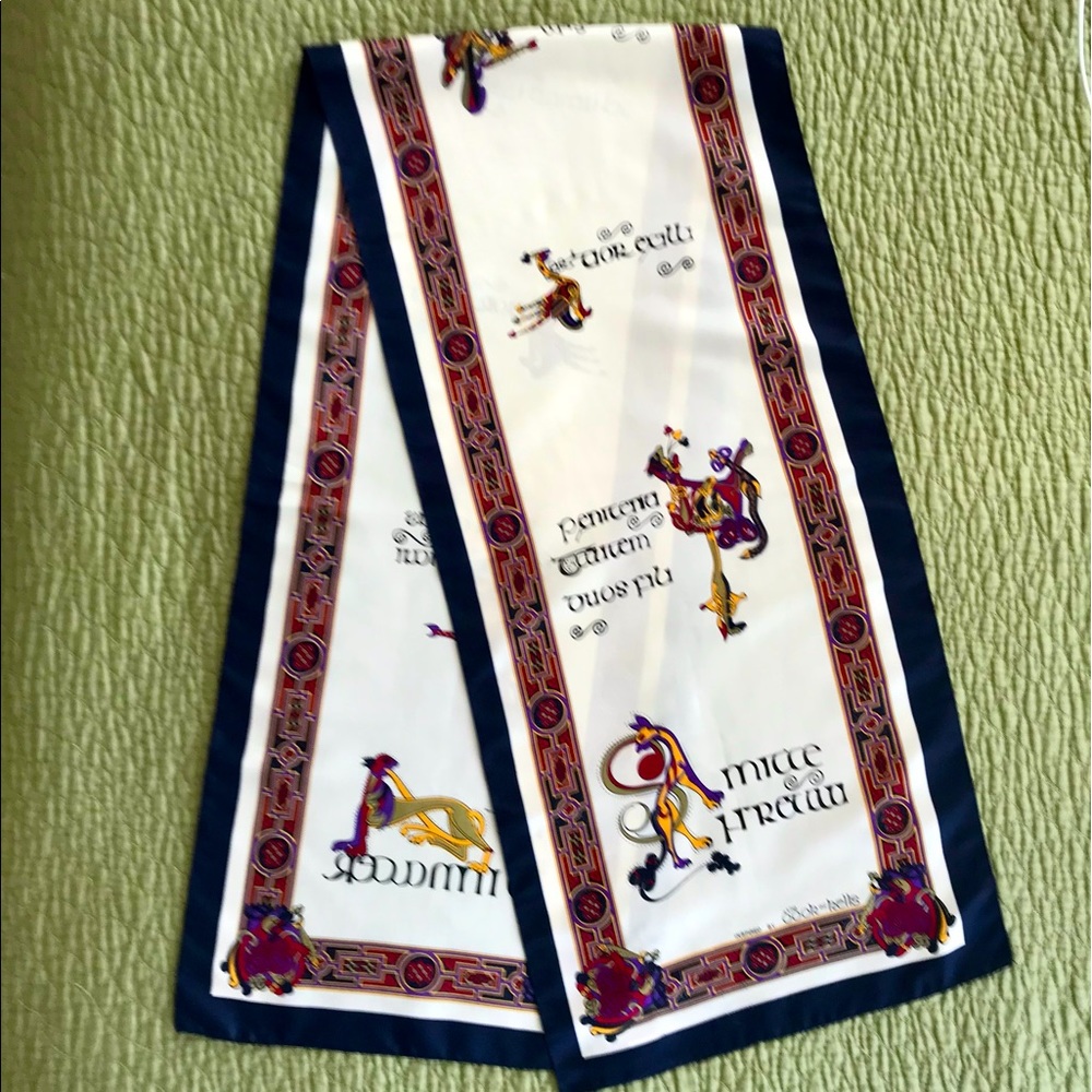 Vintage Book of Kells Celtic Scarf, Navy & Ivory